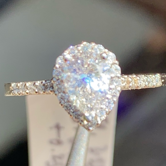 Platinum Pear Cut Halo Diamond Ring - Picture 6 of 15